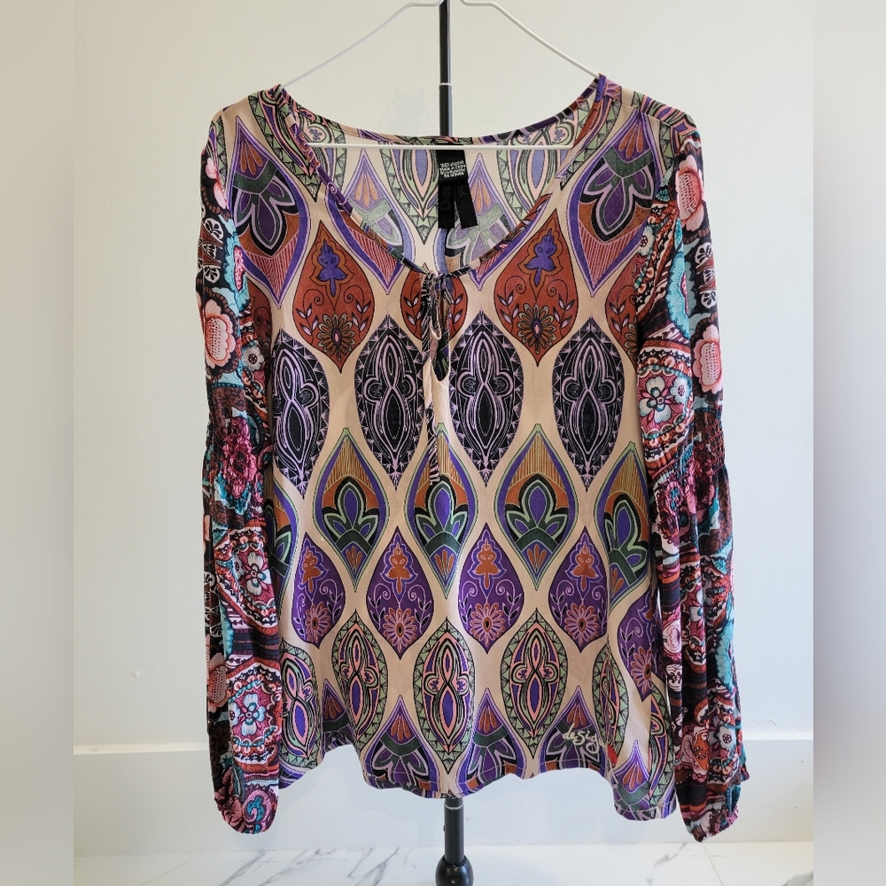 DESIGUAL BLOUSE LONG SLEEVE WOMEN'S  MULTICOLOR SIZE M